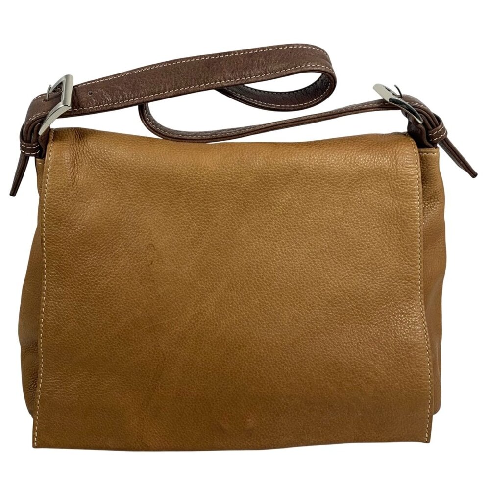TIGNANELLO Boho Front Flap Saddle Shoulder Bag Camel Tan Leather Buckle Strap